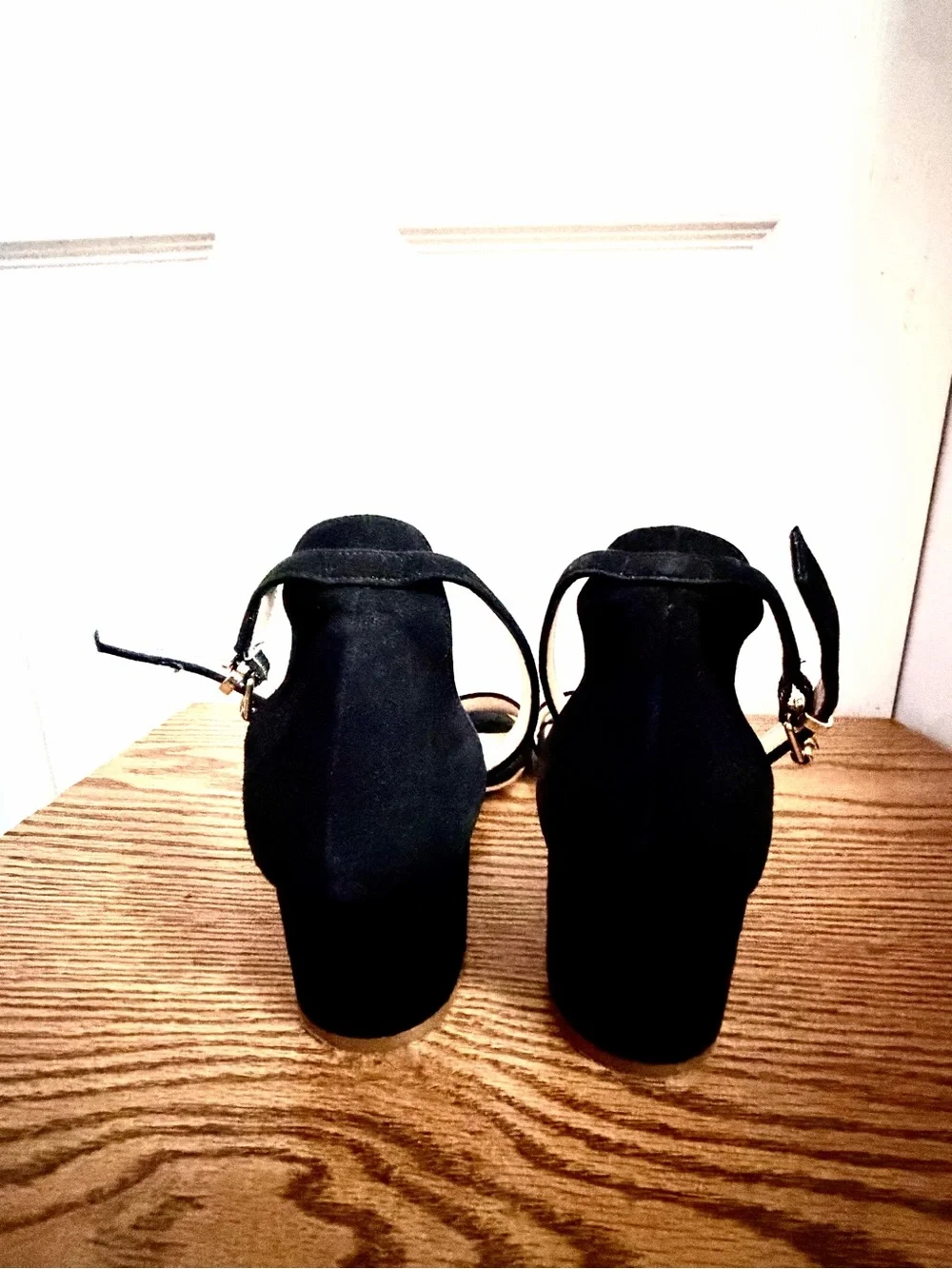Free People Black Suede Ankle-Strap Block Heels